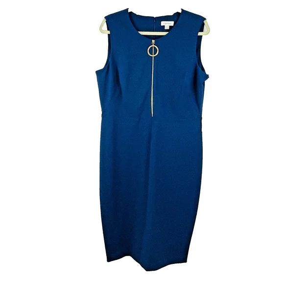 Calvin Klein | Dresses | Nwt Calvin Klein Bright Navy Sheath Dress  Sleeveless Career Work Front Zipper 4 | Poshmark